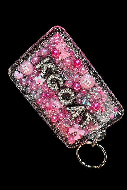 Junk’d Luxe Black Charm Card Holder Keychain | Handmade Rhinestone Wallet Charm | One of One