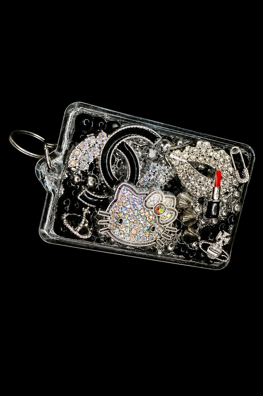 Junk’d Luxe Black Charm Card Holder Keychain | Handmade Rhinestone Wallet Charm | One of One